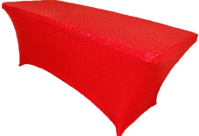 Wedding Linens Inc. 6 Ft Rectangular Banquet Spandex SEQUIN Table Covers - Image 1 of 2