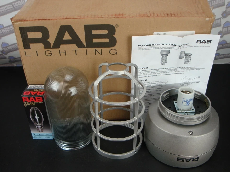 RAB VP "HID" CEILING 100W with GLASS GLOBE AND CAGE VX2HH100QT (NEW in BOX) - Image 1 of 4