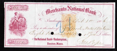 5M177 - 1866  MERCHANTS NATIONAL BANK - BURLINGTON - Image 1 of 2