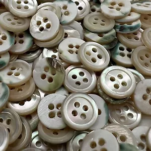 Last Lot 206 Natural Trocas Shell Button Green Back Classic Rim 9.5mm 3/8" 4h - Picture 1 of 4