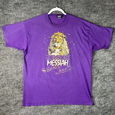 VTG Jesus T Shirt Mens XL The Messiah Isaiah Single Stitch Purple Made In  USA - Image 1 of 4