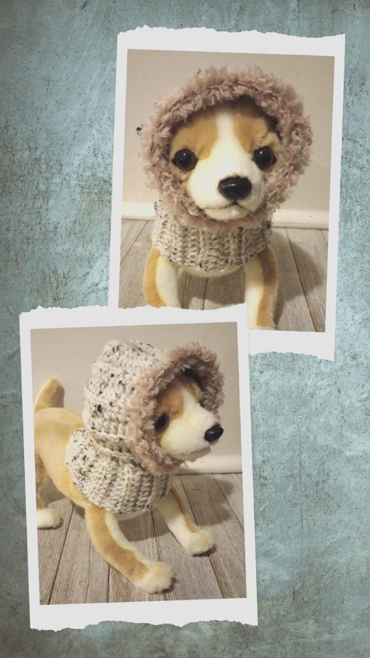handmade crochet dog pet hood hat cat snood xs small cream fleck - Image 1 of 3