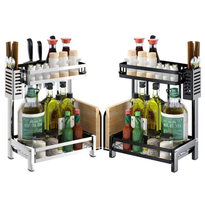 Soporte organizador de estante de almacenamiento para tarros de especias de acero inoxidable de 2 niveles Foto 1 de 4