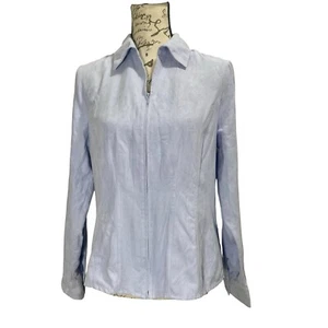 Vintage Y2K Sonoma Blue Velvet Collared Zip Boxy Shacket Blouse Sz Medium - Picture 1 of 10