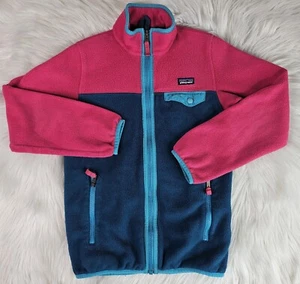 Patagonia Sweater Youth Medium 10 Pink Blue Synchilla Fleece Sweatshirt Full Zip - Picture 1 of 8