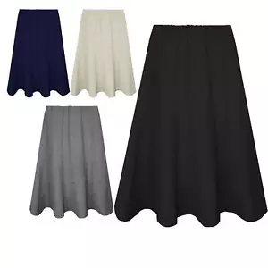NEW LADIES FLARED PLAIN MIDI ELACTICATED WAIST SKIRT SKATER FESTIVE WEAR BOTTOMS - Imagen 1 de 6
