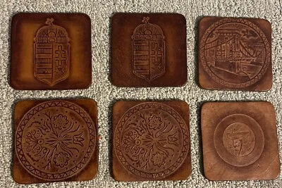 Juego 6 posavasos vintage de cuero marrón tostados a mano Budapest 3" Foto 1 de 4