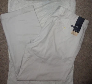 NAUTICA Mens KHAKI CLASSIC-FIT PLEATED DECK BEIGE CHINO PANTS~Size 42 X 32~NEW - Picture 1 of 3