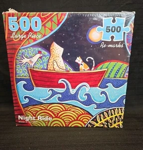 Puzzle Night Ride 500 Piece COMPLETE Re-Marks Colorful Bear Chicken Cat - Picture 1 of 8