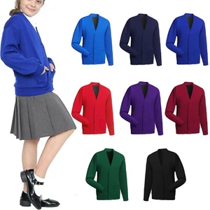 KINDER SCHULUNIFORM CARDIGAN HAND TASCHE KNOPFLEISTE VORNE JUNGEN MÄDCHEN PULLOVER 2-14Y - Bild 1 von 9