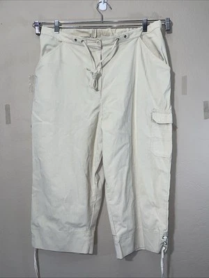 Dress Barn Size 20 W Beige Straight Leg Cargo Capri Tie  Front Sides - Image 1 of 4