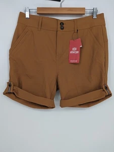 NWT Sherpa Adventure Bara Shorts Women Medium Carmel Brown Nylon Roll Tab Hiking - Picture 1 of 16