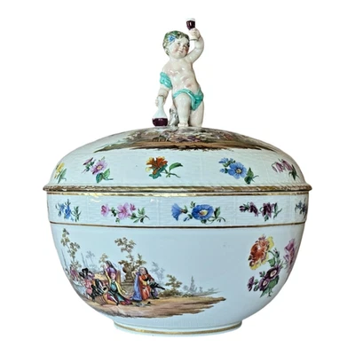 Antique KPM Berlin Porcelain Covered Bacchus Cherub Punch Bowl Centerpiece - Image 1 of 4