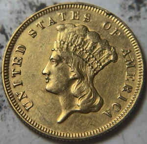 1878 $3 Three Dollar Gold Piece. Attractive Circulated Details, Cleaned - Picture 1 of 2