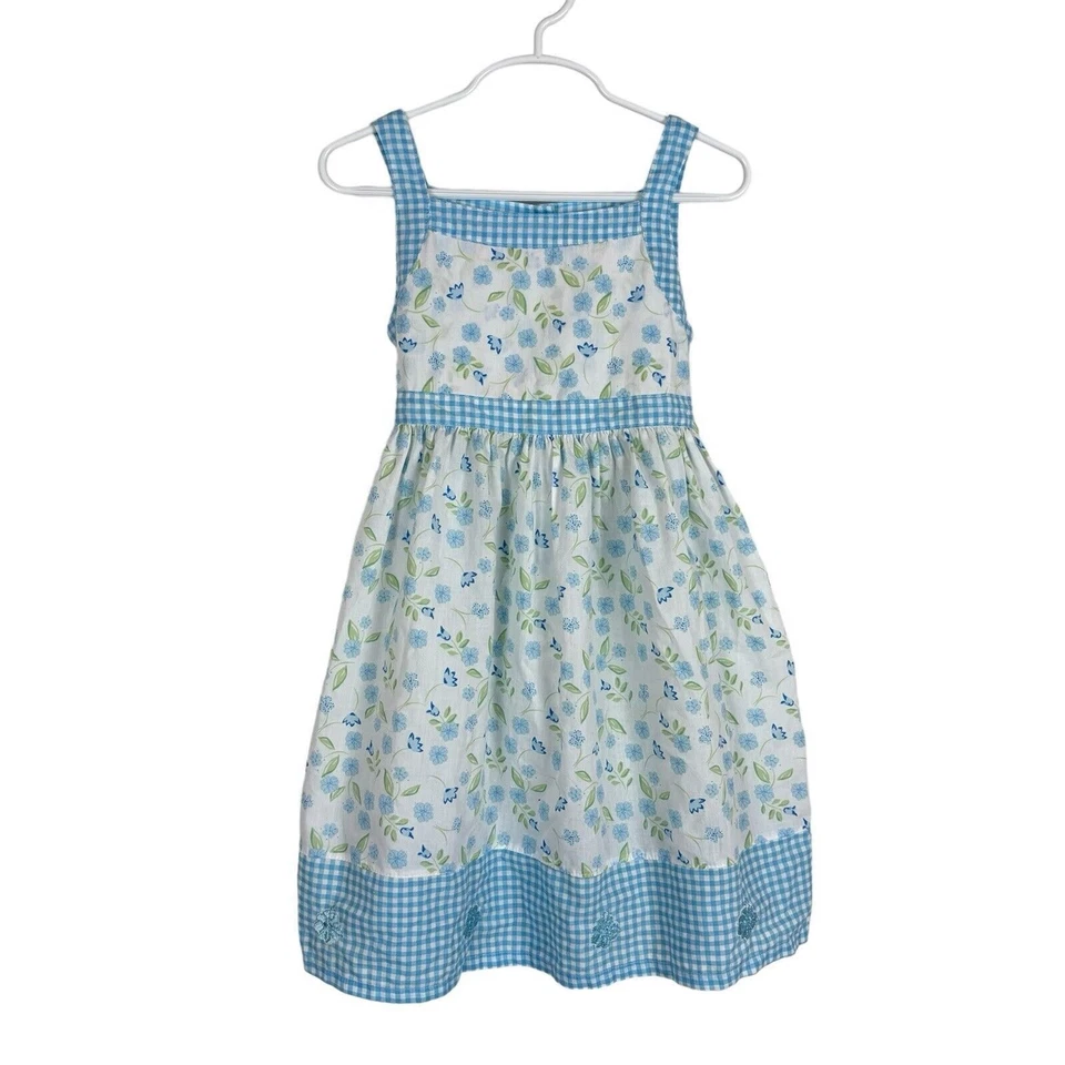 Brooks Fitch Apparel Blue Green Floral Sleeveless Dress Tie Waist Girls 6X - Image 1 of 4