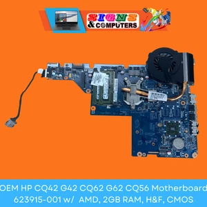 OEM HP CQ42 G42 CQ62 G62 CQ56 Motherboard 623915-001 w/ AMD, 2GB RAM, H&F, CMOS - Picture 1 of 3