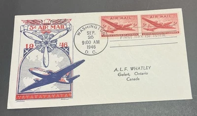1946 First Day Cover, 5 cents Air Mail, Washington DC, Sep 25 - Image 1 of 2