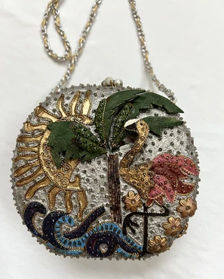 Bolso de Hombro Mary Frances Con Cuentas Flamenco Palmera Sol Bolso Rígido De Colección Boho Foto 1 de 4