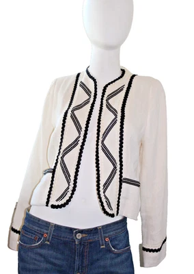 VTG Ralph Lauren Blazer Blue Label Collection Linen Coat Ivory Black Italy Sz 8 - Image 1 of 4