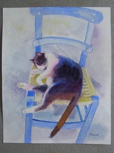 CAT Animals Original Watercolor Acrylic Painting Art By Artist - Picture 1 of 2