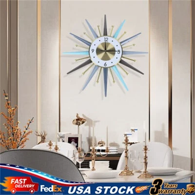 Simple Nordic Vintage Style Mid Century Starburst Wall Clock Wall Watch Decor - Image 1 of 4