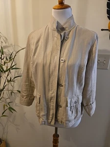 Chaqueta Liz&Co Plateada Metálica Lino Cremallera Completa con Bolsillos, M - Imagen 1 de 6