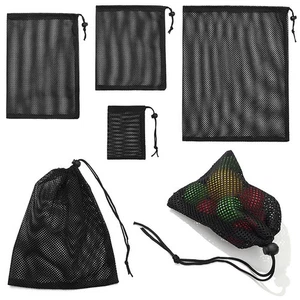 Black White Durable Mesh Drawstring Bag Storage Pouch Multi Purpose Laundry _xi - Photo 1/27
