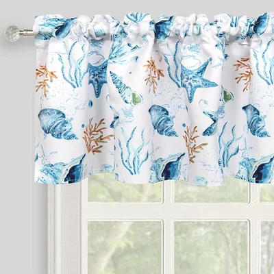 Cenefa de cortina costera, estrella de mar caracola coral mar océano criatura ventana náutica Foto 1 de 4