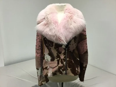 Kippys, Chaqueta, Marrón/Rosa, Diseño de Estrás de Piel de Vaca, Cremallera, Talla 12, (SR170) Foto 1 de 4