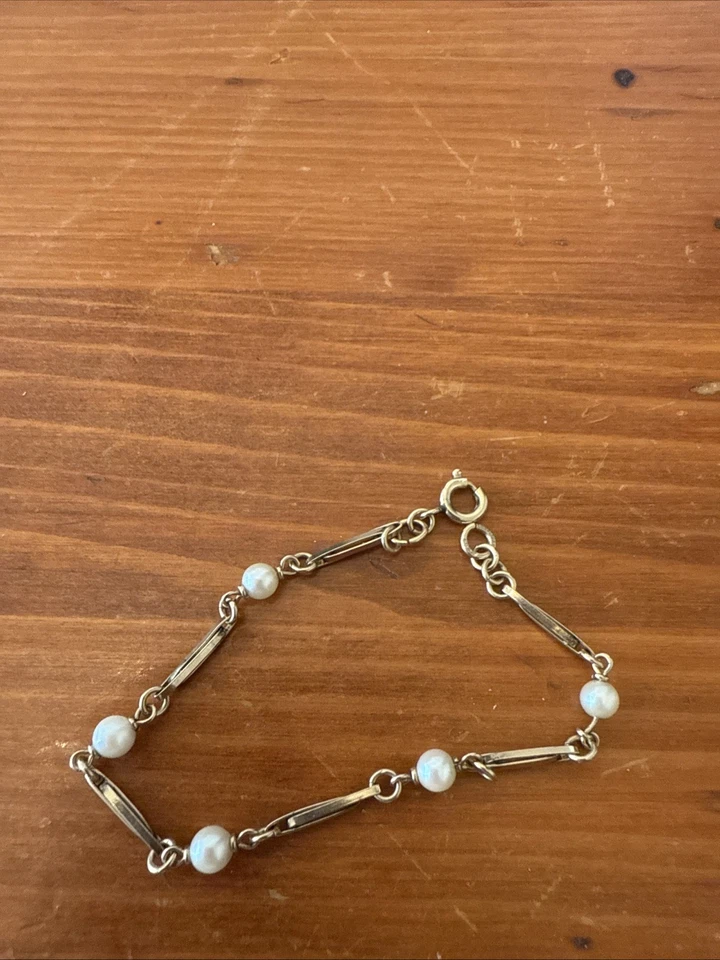Brazalete de cadena con cuentas de perlas de agua dulce relleno de oro 12K GF Foto 1 de 1