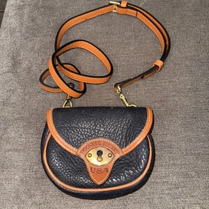 Vintage Dooney and Bourke Navy & Brown Pebbled Mini Calvary Saddle Belt Bag - Picture 1 of 8
