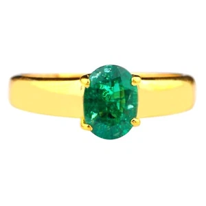 1,00Kt Ovale Form AA Grad Natürlich Sambian Grun Smaragd Ring Im 585er Gelbgold - Bild 1 von 7
