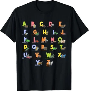 Alphabet Types of Insects Kids Bug Lover Future Entomologist Gift Unisex T-Shirt - Picture 1 of 3