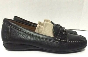 Geox Loafers Horsebit Shoes Wedge Moc Toe Slip On Black Leather Womens Size 37 - Picture 1 of 12