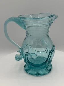 Vintage Liberty Village Aqua Wave Blown Glass Pitcher signed - Picture 1 of 5