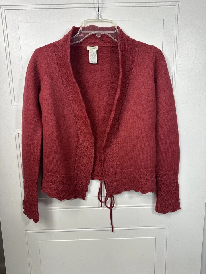 Cárdigan para mujer S Odille rosa oscuro 100 % lana merino puño festoneado Foto 1 de 4