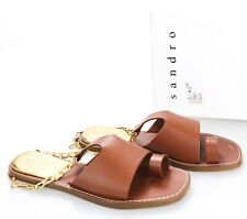 SANDRO Parma Camel Shoes Women's EU 36 / UK 3.5 Leather Flat Sandals Gold Chain