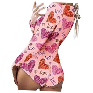 Valentine's Day Women’s Long Sleeve Bodycon Romper V Neck Heart Large A-pink - Picture 1 of 4