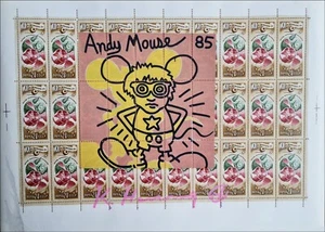 KEITH HARING * ORIGINAL VOM KÜNSTLER SIGNIERT AUF BRIEFMARKENBOGEN - SERIGRAPHIE - Picture 1 of 15