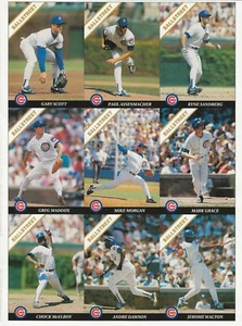 Hoja de 9 tarjetas de béisbol 1992 BallStreet Chicago Cubs sin cortar Sandberg Grace Maddux - Imagen 1 de 2