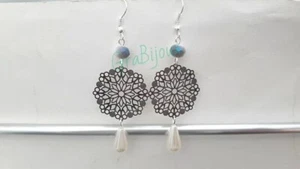 Orecchini pendenti con filigrana argentata cipollotto e perline goccia - Picture 1 of 1