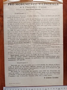 FLYER POSTER PRO MONUMENT SAN FRANCIS D'ASSISI MONTE SUBASIO 1926 - Picture 1 of 2