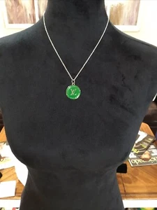 Markenlos Silber Truhen/Taschen runder Anhänger an silberfarben Markenlos 18" Halskette - Bild 1 von 8