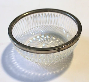 Vintage 4.5" Cut Crystal Bowl With Metal  Rim - Picture 1 of 11