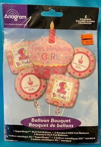 Anagram First Birthday Girl Cupcake Bouquet 5 Foil Balloons SuperShape New - Picture 1 of 2