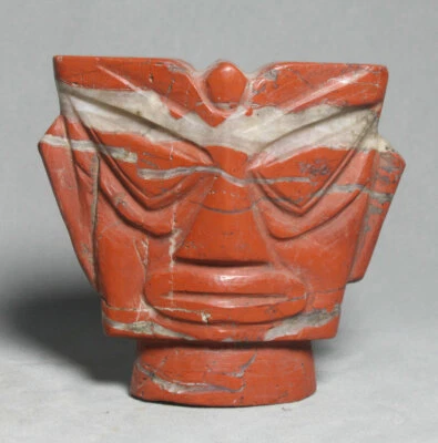 13cm Old China Hongshan Culture Red Coral Carving Sanxingdui People Head Statue - Image 1 of 4