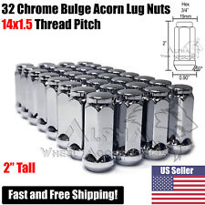 32 Chrome Bulge Acorn Lug Nuts 14x1.5 XL 2" Tall For Ford Super Duty F-250 F-350