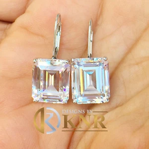 ORECCHINI 7 CARATI ENORMI TAGLIO SMERALDO MOISSANITE ORO BIANCO 14K PUNTA REGALO SPOSA - Foto 1 di 6