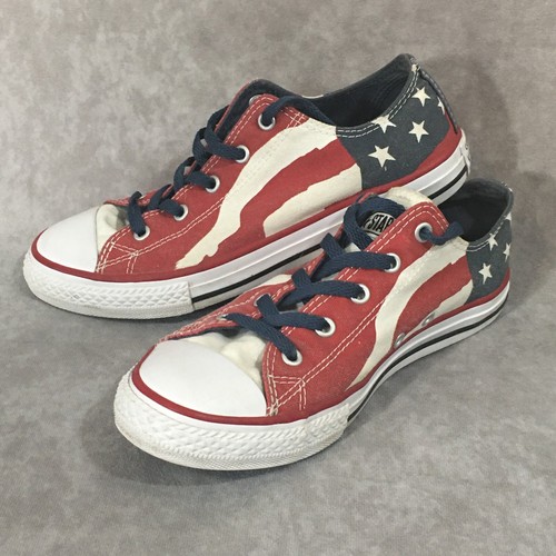 Scarpe Converse All Star Junior taglia 4 bandiera americana USA top bassi tela 650525F