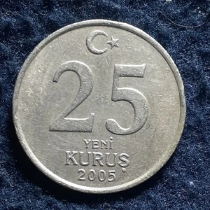 2005 Turkey 25 Yeni Kurus Ataturk Star Cresant moon 21.5mm coin - Picture 1 of 10